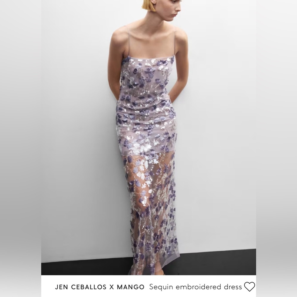 Jen Ceballos x Mango Purple Embroidered Dress - Size 2